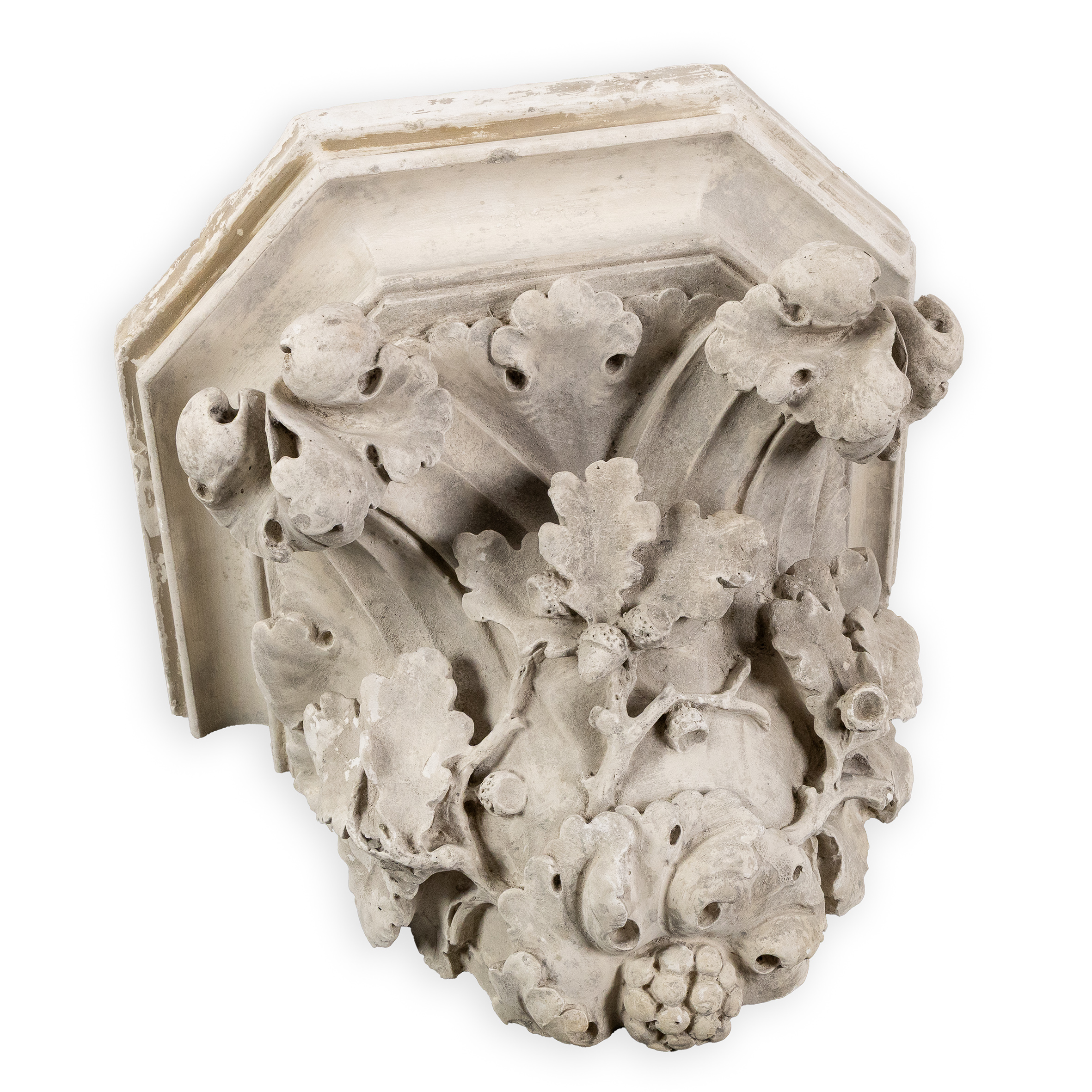 A Large wall console or statue pedestal, Baroque style, monochrome patinated plaster. (L:48 x W:40 x H:40 cm)